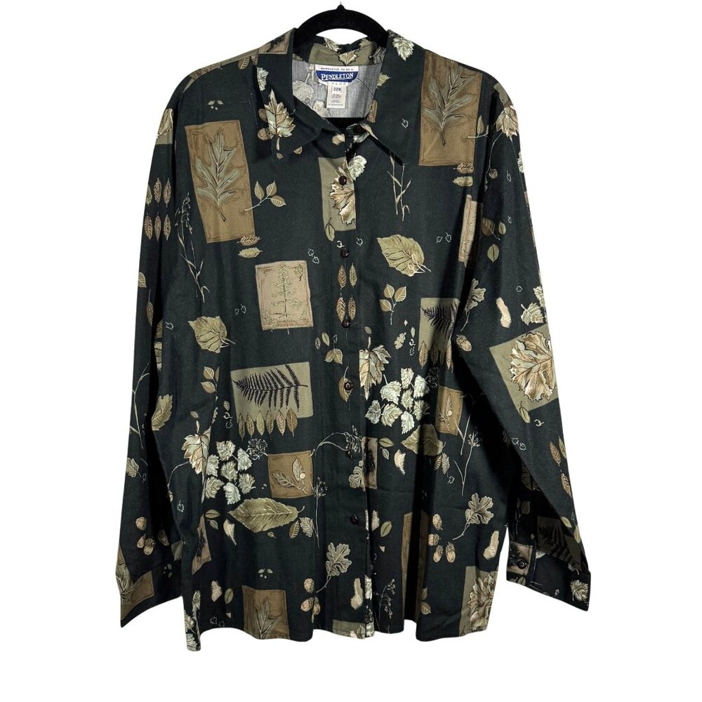 Pendleton Plus Womens Long Sleeve Floral Pattern Button-Up Shirt Size 22W Relaxe